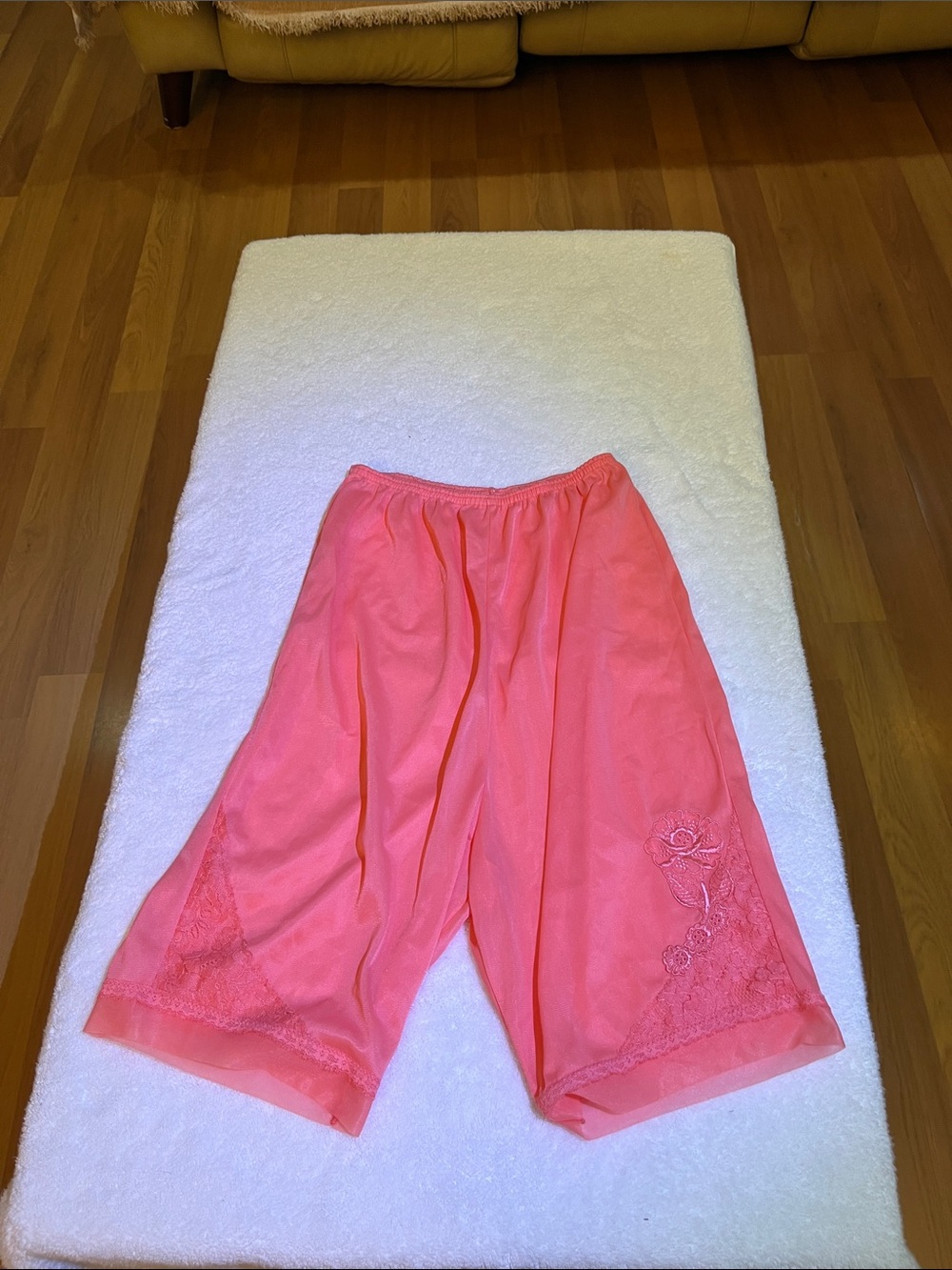 Vintage 70’s TexSheen Coral Pink Lace Accent and Trim Slip Shorts